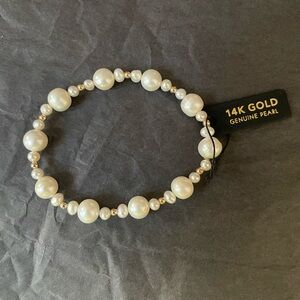 Made in USA 14k Gold Bead and Freshwater Pearl Bracelet